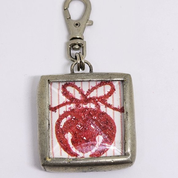 Rare Vintage Christmas Santa Ornament Two Sided Glass Pewter Swivel Clip Charm - Picture 2 of 10